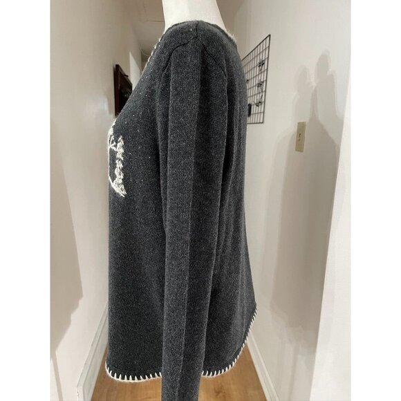 EUC Vintage Hand Embroidered Charcoal Gray Cozy Knit Sweater - Picture 4 of 10